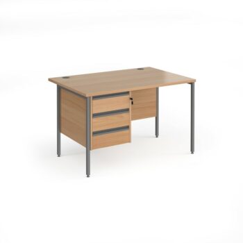 DAMS Contract 25 straight desk with 3 drawer pedestal and graphite H-Frame leg-0