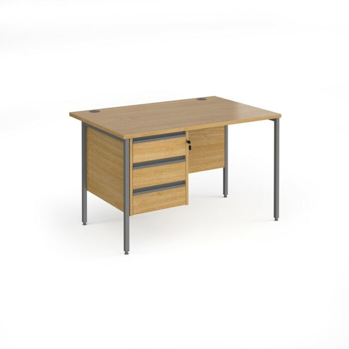 DAMS Contract 25 straight desk with 3 drawer pedestal and graphite H-Frame leg-26882