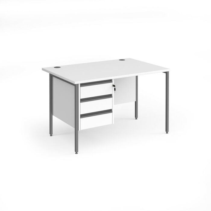 DAMS Contract 25 straight desk with 3 drawer pedestal and graphite H-Frame leg-26881