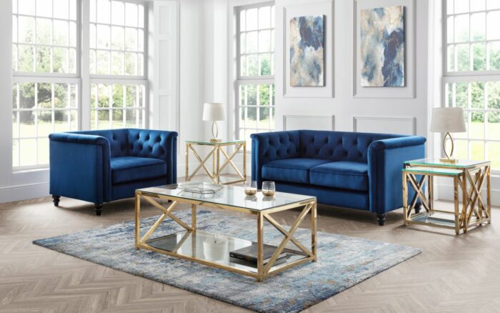 Julian Bowen Sandringham 2 Seater Sofa - Blue Velvet-25993