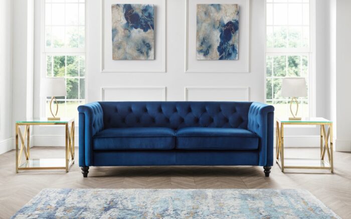 Julian Bowen Sandringham 3 Seater Sofa - Blue Velvet-25997
