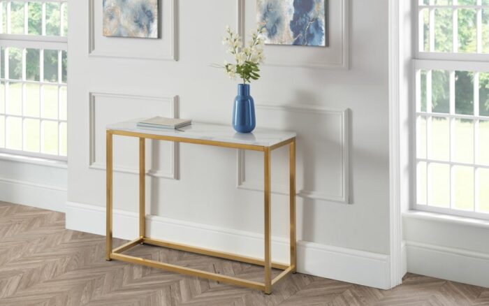 Julian Bowen Scala Gold White Marble Top Console Table-26032