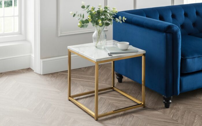 Julian Bowen Scala Gold White Marble Top Lamp Table-26021