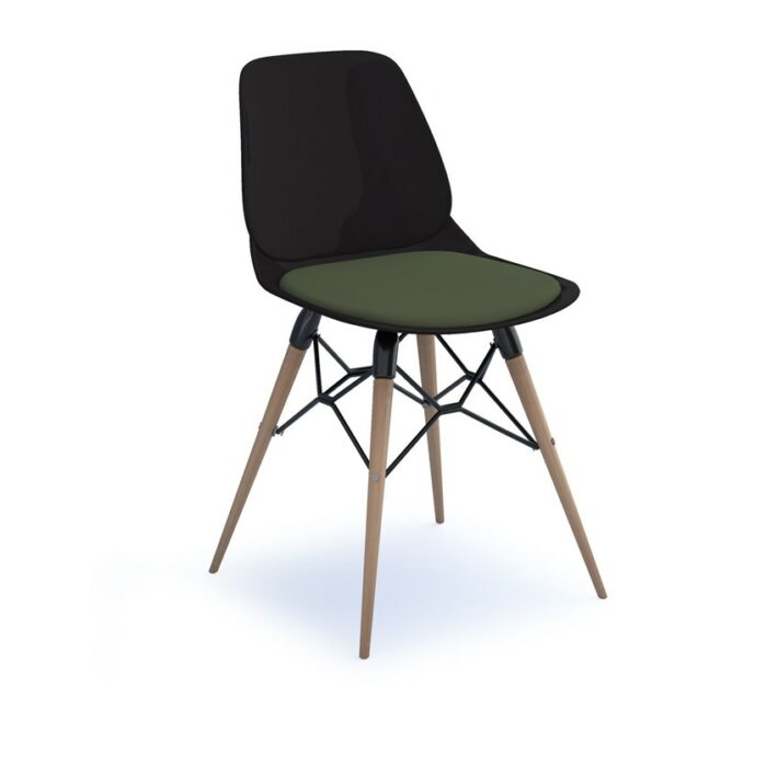 dams Strut chair with seat pad and natural oak 4 leg frame with black steel detail-27918