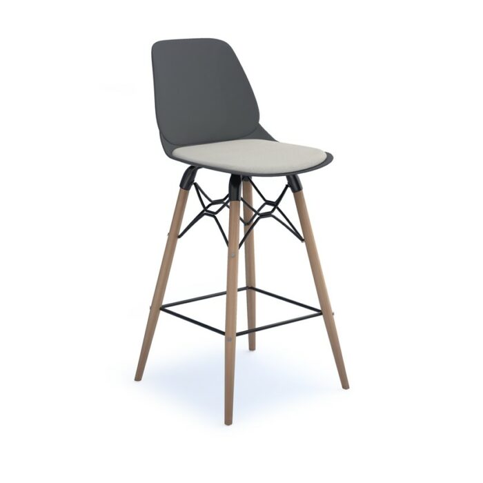 dams Strut multi-purpose stool with seat pad and natural oak 4 leg frame with black steel detail-28066
