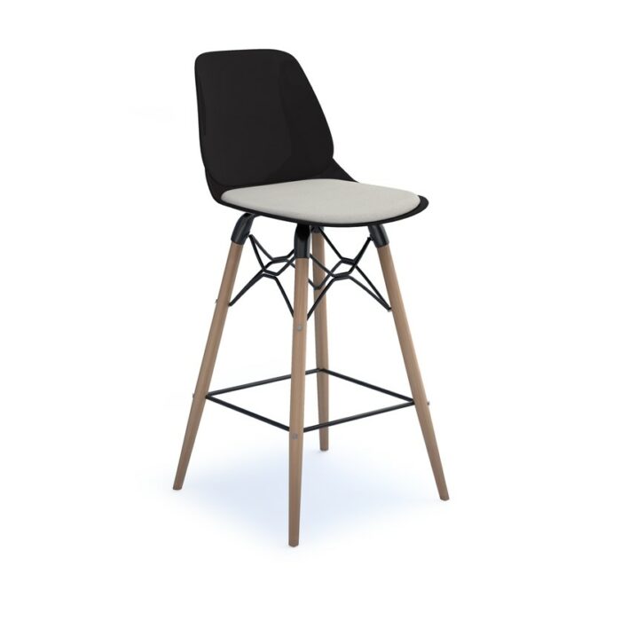 dams Strut multi-purpose stool with seat pad and natural oak 4 leg frame with black steel detail-0