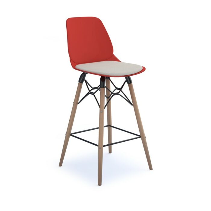 dams Strut multi-purpose stool with seat pad and natural oak 4 leg frame with black steel detail-28063