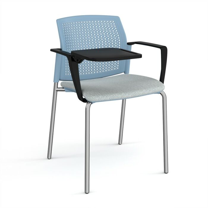 DAMS Santana 4 leg stacking chair with fabric seat and perforated back, arms and writing tablet - made to order-29623