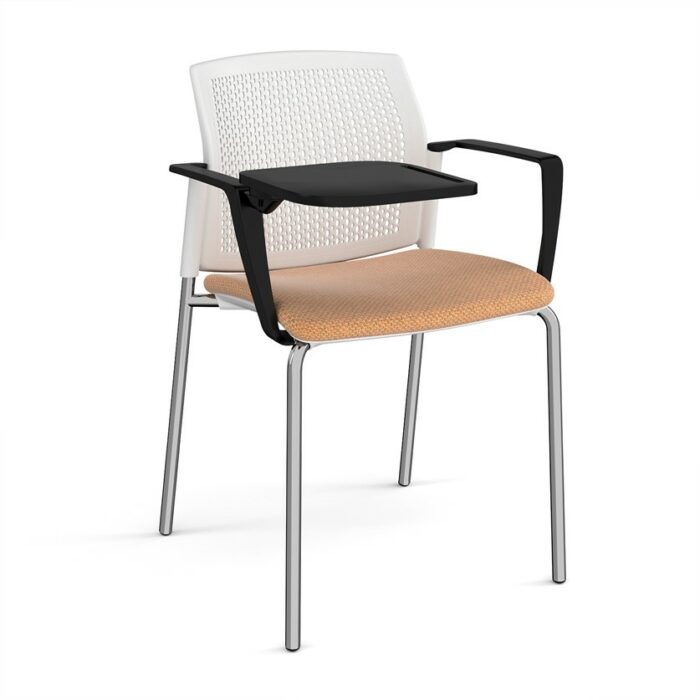 DAMS Santana 4 leg stacking chair with fabric seat and perforated back, arms and writing tablet - made to order-29613