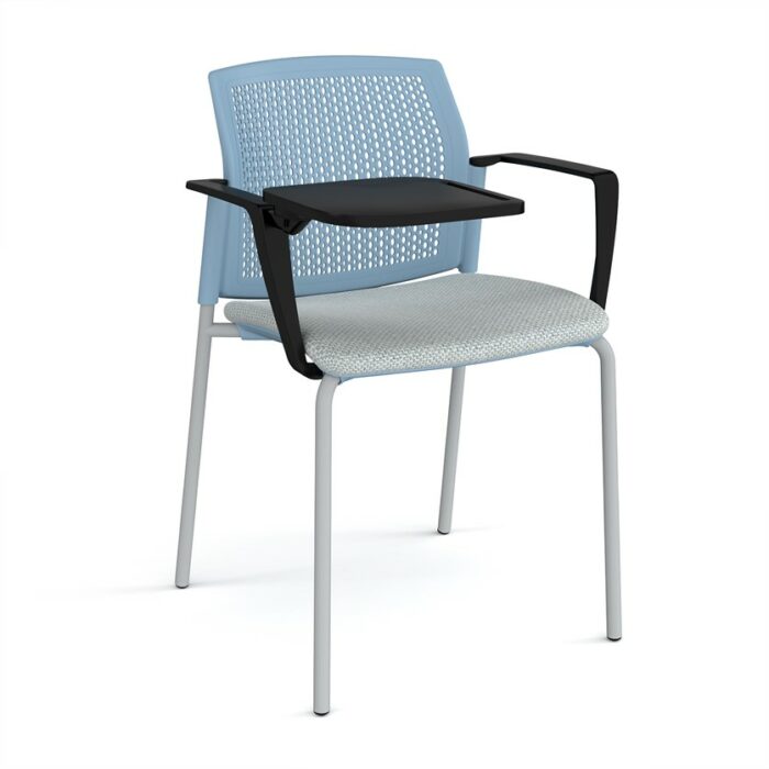 DAMS Santana 4 leg stacking chair with fabric seat and perforated back, arms and writing tablet - made to order-29618