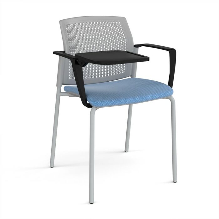 DAMS Santana 4 leg stacking chair with fabric seat and perforated back, arms and writing tablet - made to order-29615