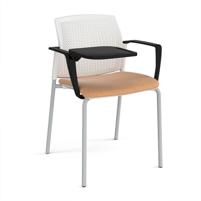 DAMS Santana 4 leg stacking chair with fabric seat and perforated back, arms and writing tablet - made to order-29617