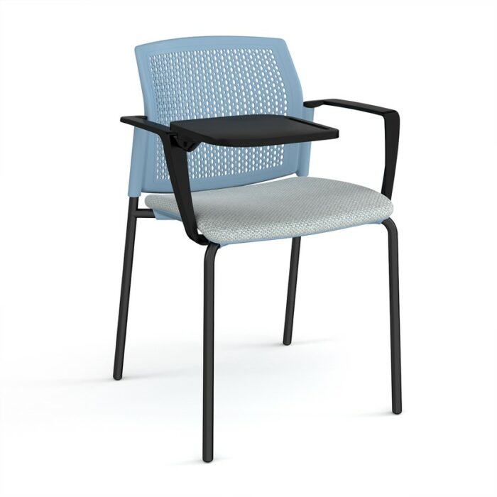 DAMS Santana 4 leg stacking chair with fabric seat and perforated back, arms and writing tablet - made to order-29622