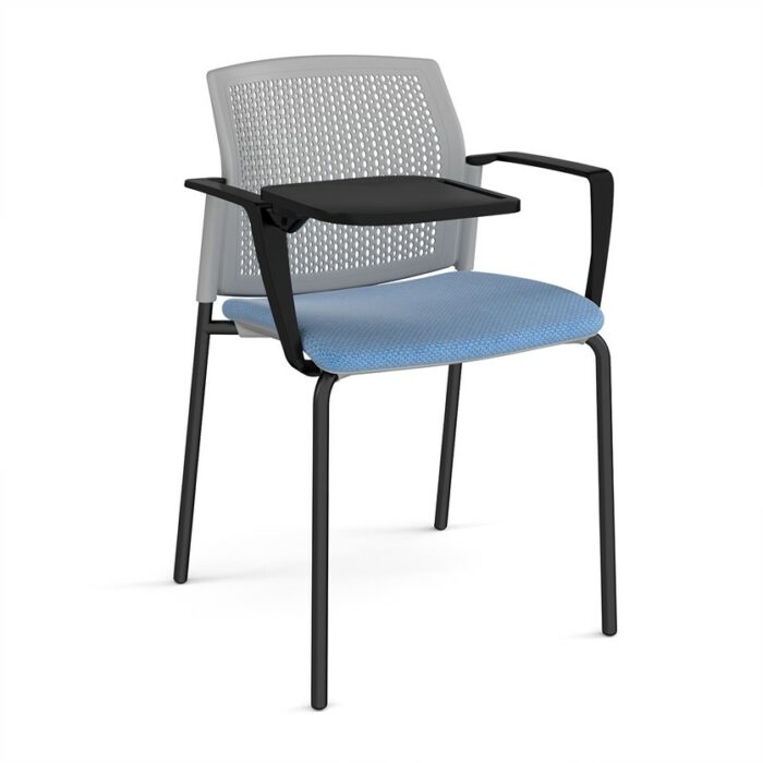 DAMS Santana 4 leg stacking chair with fabric seat and perforated back, arms and writing tablet - made to order-29621