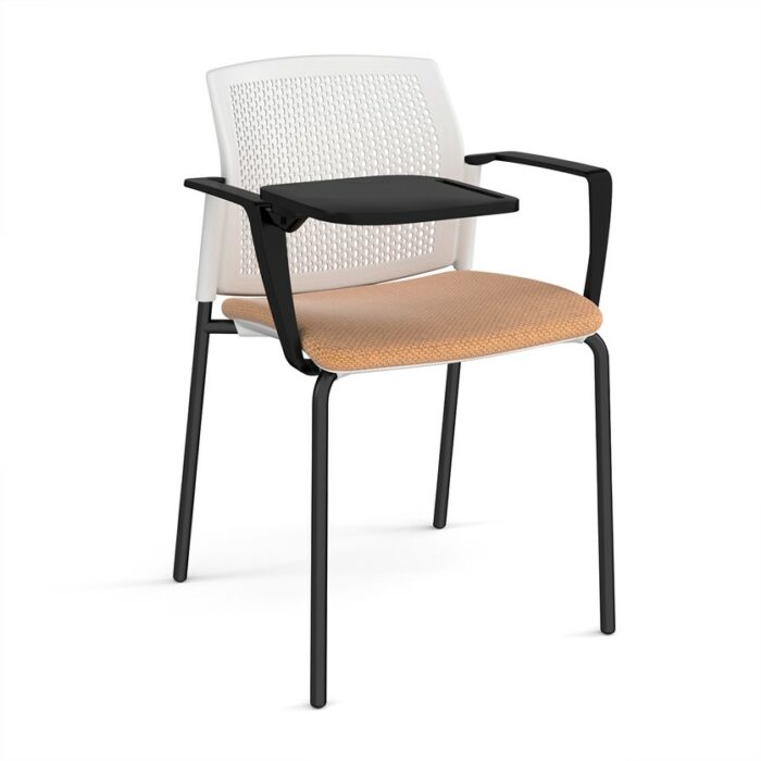 DAMS Santana 4 leg stacking chair with fabric seat and perforated back, arms and writing tablet - made to order-29620