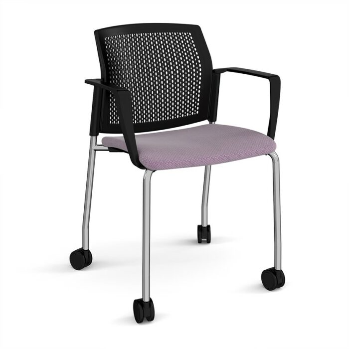 DAMS Santana 4 leg mobile chair with fabric seat and perforated back with castors and fixed arms - made to order-29661