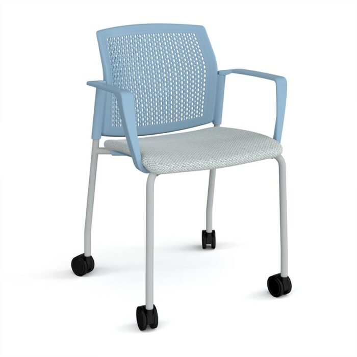 DAMS Santana 4 leg mobile chair with fabric seat and perforated back with castors and fixed arms - made to order-29663