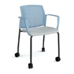 DAMS Santana 4 leg mobile chair with fabric seat and perforated back with castors and fixed arms - made to order-29668