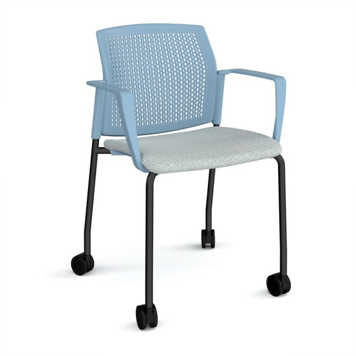 DAMS Santana 4 leg mobile chair with fabric seat and perforated back with castors and fixed arms - made to order-29668