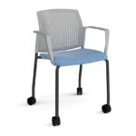 DAMS Santana 4 leg mobile chair with fabric seat and perforated back with castors and fixed arms - made to order-29669
