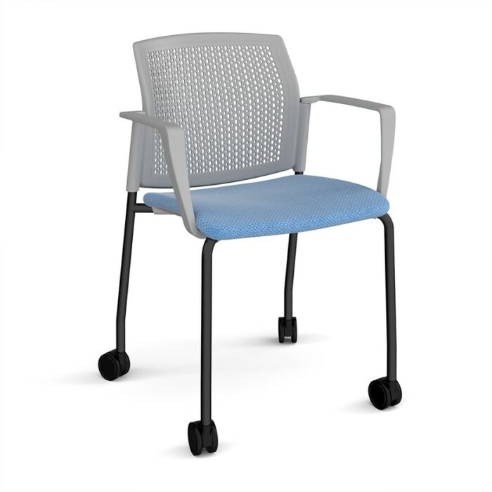 DAMS Santana 4 leg mobile chair with fabric seat and perforated back with castors and fixed arms - made to order-29669