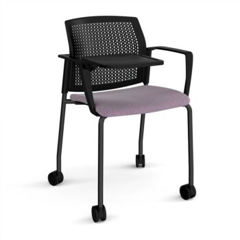DAMS Santana 4 leg mobile chair with fabric seat and perforated back with castors, arms and writing tablet - made to order-0