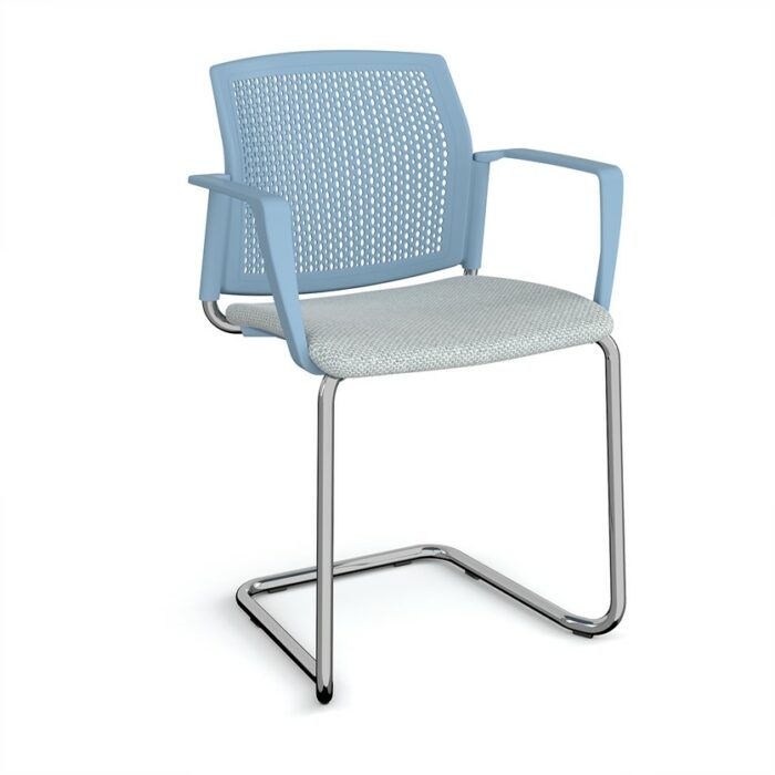 DAMS Santana cantilever chair with fabric seat and perforated back and fixed arms - made to order-29730