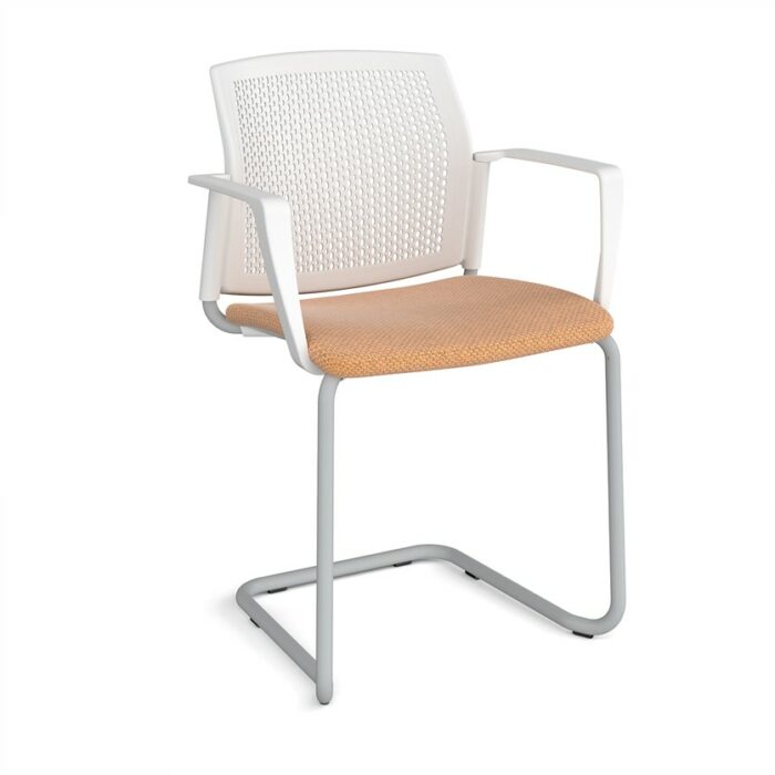 DAMS Santana cantilever chair with fabric seat and perforated back and fixed arms - made to order-29733