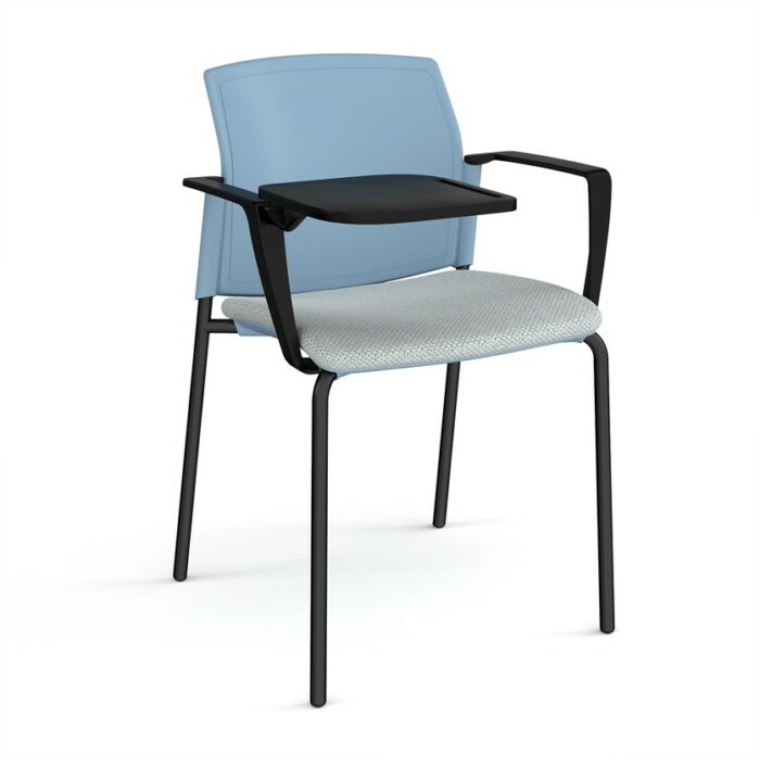 DAMS Santana 4 leg stacking chair with fabric seat and plastic back, arms and writing tablet - made to order-29356