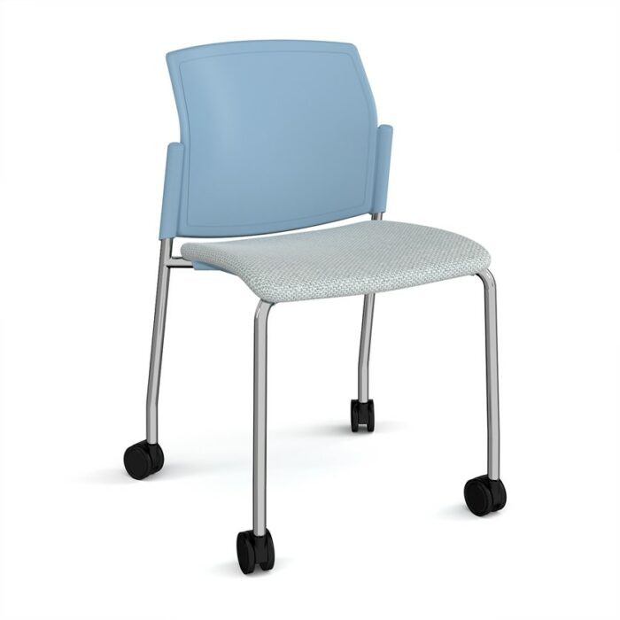 DAMS Santana 4 leg mobile chair with fabric seat and plastic back with castors and no arms - made to order-29384