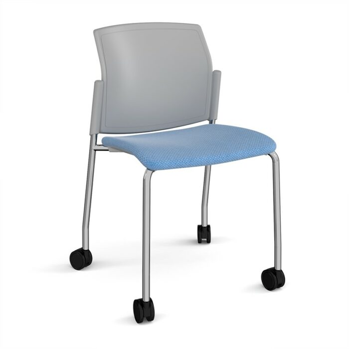 DAMS Santana 4 leg mobile chair with fabric seat and plastic back with castors and no arms - made to order-29380
