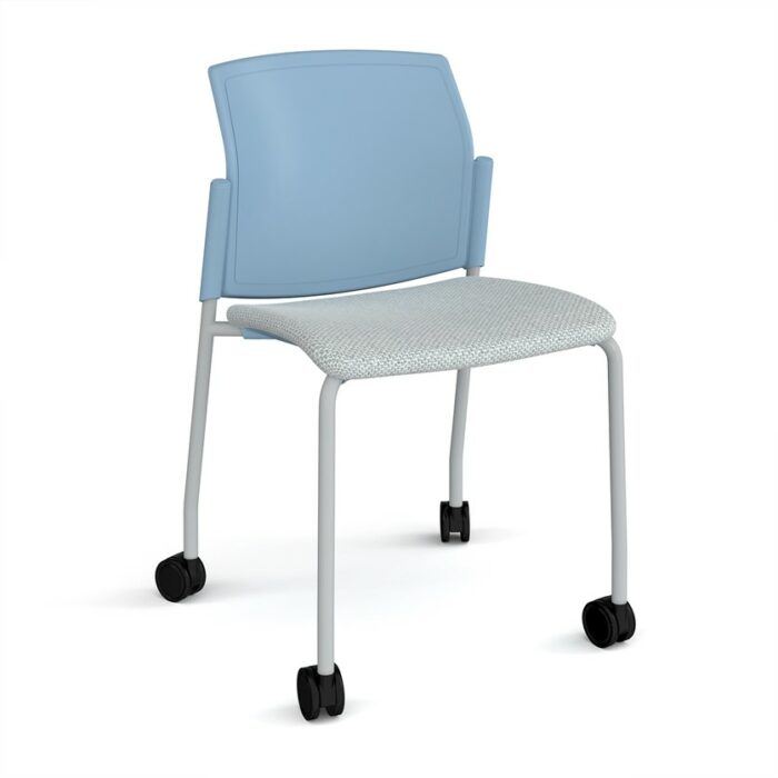 DAMS Santana 4 leg mobile chair with fabric seat and plastic back with castors and no arms - made to order-29377
