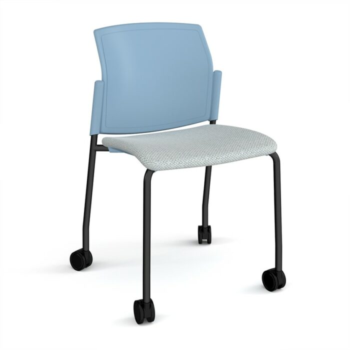 DAMS Santana 4 leg mobile chair with fabric seat and plastic back with castors and no arms - made to order-29379