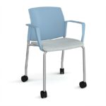 DAMS Santana 4 leg mobile chair with fabric seat and plastic back with castors and fixed arms - made to order-29407
