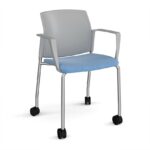 DAMS Santana 4 leg mobile chair with fabric seat and plastic back with castors and fixed arms - made to order-29404