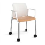 DAMS Santana 4 leg mobile chair with fabric seat and plastic back with castors and fixed arms - made to order-29403