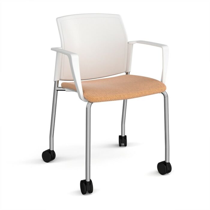 DAMS Santana 4 leg mobile chair with fabric seat and plastic back with castors and fixed arms - made to order-29403