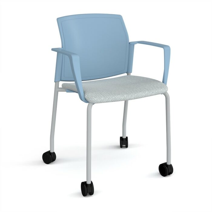DAMS Santana 4 leg mobile chair with fabric seat and plastic back with castors and fixed arms - made to order-29400