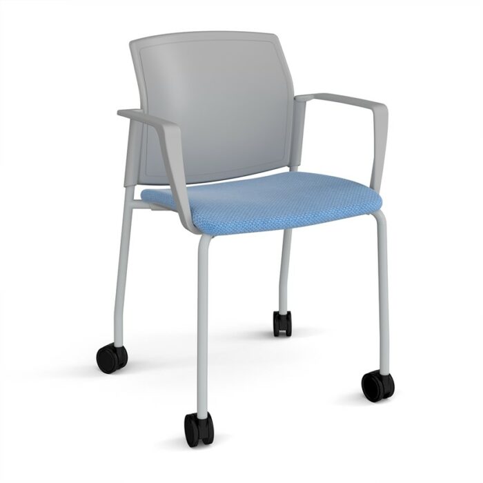 DAMS Santana 4 leg mobile chair with fabric seat and plastic back with castors and fixed arms - made to order-29399