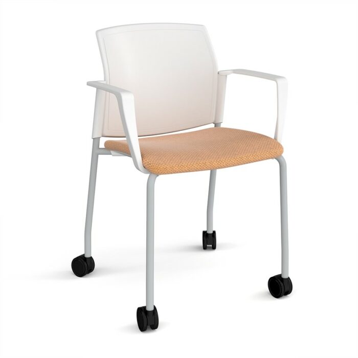 DAMS Santana 4 leg mobile chair with fabric seat and plastic back with castors and fixed arms - made to order-29398