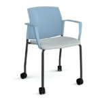 DAMS Santana 4 leg mobile chair with fabric seat and plastic back with castors and fixed arms - made to order-29409