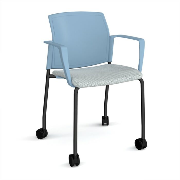 DAMS Santana 4 leg mobile chair with fabric seat and plastic back with castors and fixed arms - made to order-29409