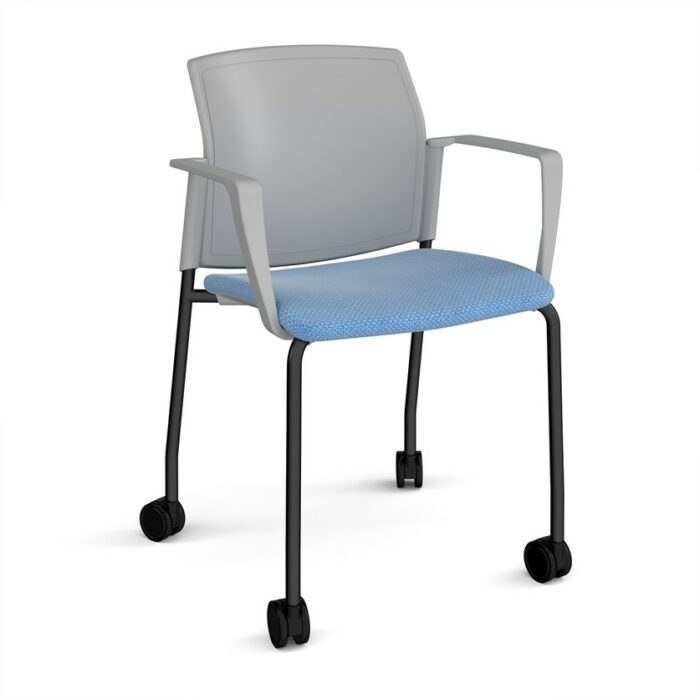 DAMS Santana 4 leg mobile chair with fabric seat and plastic back with castors and fixed arms - made to order-29410