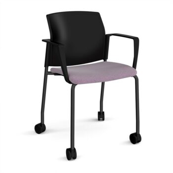 DAMS Santana 4 leg mobile chair with fabric seat and plastic back with castors and fixed arms - made to order-0