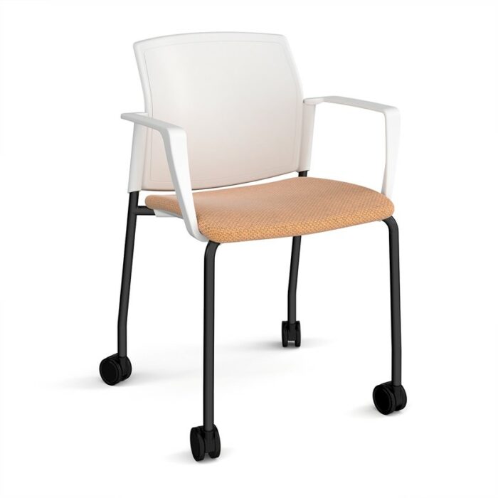 DAMS Santana 4 leg mobile chair with fabric seat and plastic back with castors and fixed arms - made to order-29408