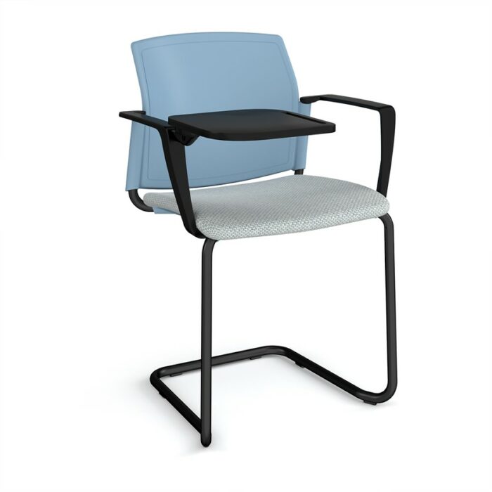 DAMS Santana cantilever chair with fabric seat and plastic back, arms and writing tablet - made to order-29509