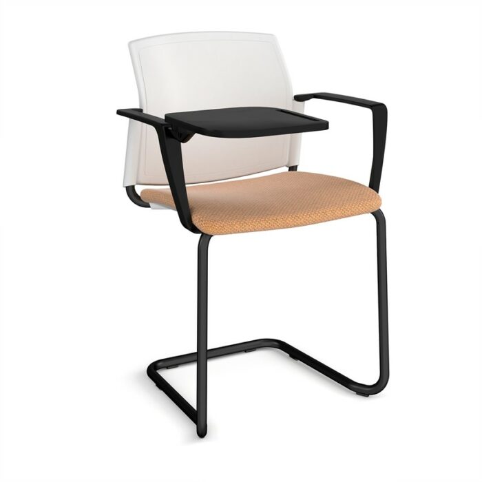 DAMS Santana cantilever chair with fabric seat and plastic back, arms and writing tablet - made to order-29507