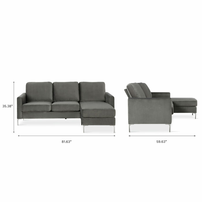 Dorel Novogratz Chapman Sectional Sofa - Velvet - Grey-31696