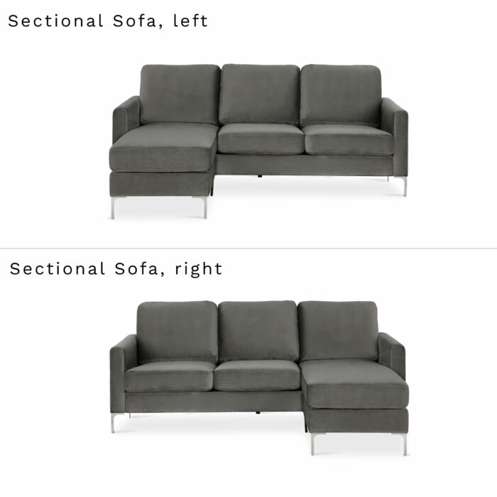 Dorel Novogratz Chapman Sectional Sofa - Velvet - Grey-31698