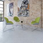 DAMS Shout upholstered lounge chair with oak back and chrome criss-cross sled frame-30141